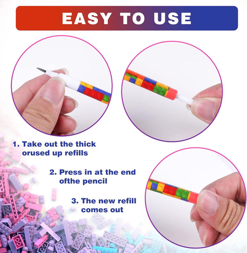 Kolewo4ever 48pcs HB Building Block Pencils, Translucent Multicolor Non-Sharpening Pencils for Exams, School, Office