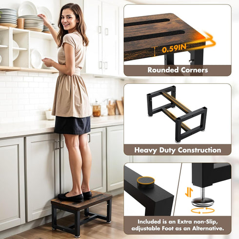 NomNest Step Stool, Height-Adjustable Wooden Step Ladder Metal Foot Stool Small Kitchen Stool Helper for Toddler