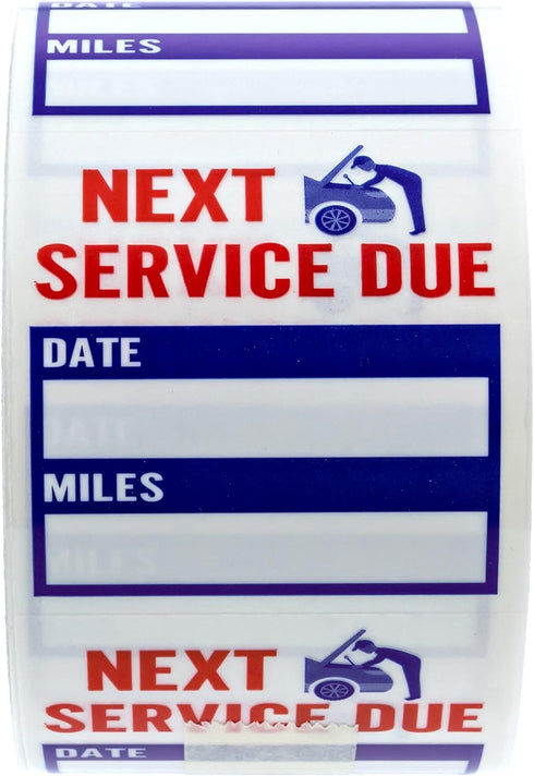 Oil Change Service Reminder Stickers, 500 Red Clear Blue Next Service Due Removable Labels, 2" x 2"