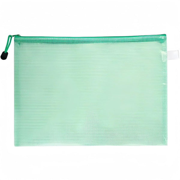 B5 Plastic Wallets Zip Lock Bags, Mesh Document Wallet for School, Office, Travel Storage - Green