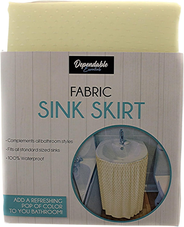 Diamond Stitch Fabric Bathroom Sink Skirt, Waterproof Utility Sink Cover Fits Standard Size Sinks for Storage (Beige)