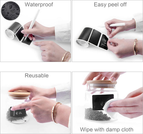 Chalkboard Labels, 120 Pcs Waterproof Reusable Stickers with 2 White Chalk Markers for Kitchen Pantry Organization