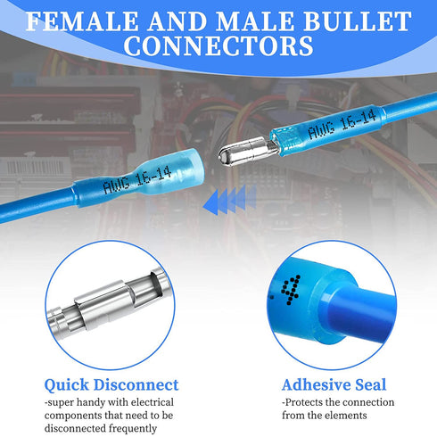 Qibaok 320PCS Heat Shrink Bullet Connectors Kit, Female & Male Bullet Butt Terminals for Waterproof Electrical