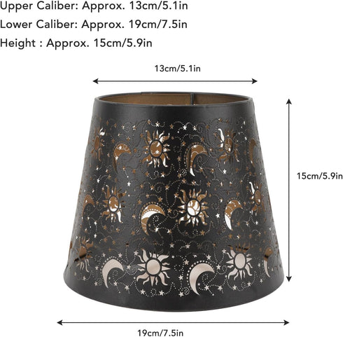 Gsycle E26 E27 Hollow Metal Lampshade, Clamp-On Lamp Shade with Sun Moon Stars Cutout Design Carved Iron Lampshade