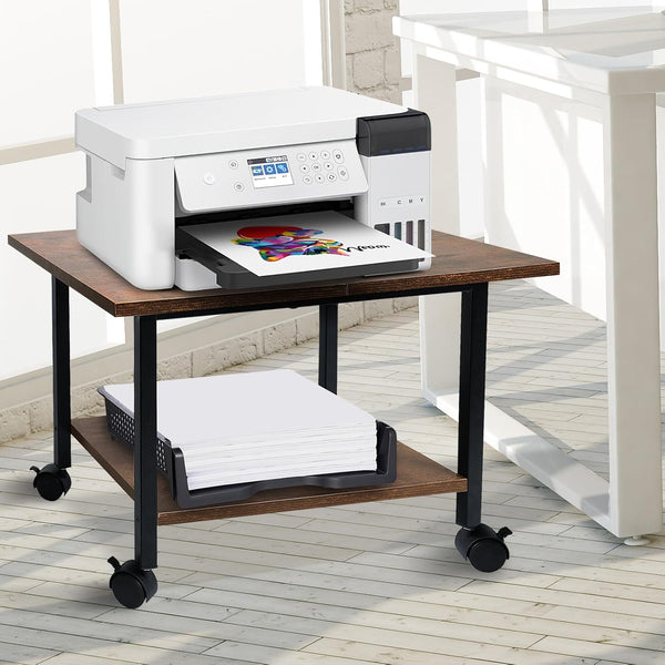 storenization Printer Stand with Storage Shelf, Small Printer Stand for Desk Office Home,