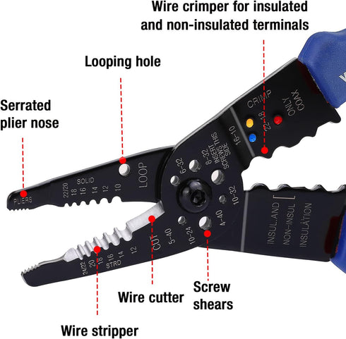 WORKPRO 8-Inch Wire Stripper, Multi-Tool Wire Cutter for Stripping, Cutting & Crimping, W091033AE