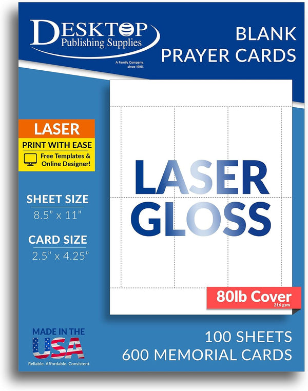 Printable Blank Memorial Cards for Funeral (Single Sided Gloss) - 600 Prayer