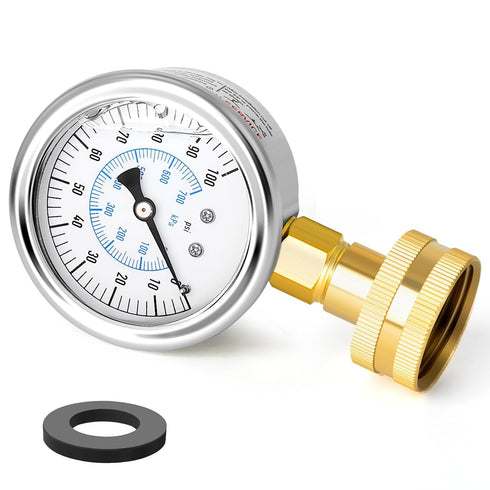 MEANLIN MEASURE 0~100Psi Stainless Steel Frame, 3/4" Female 2.5" FACE DIAL Liquid Filled Pressure Gauge