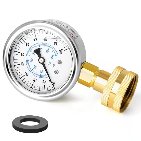 MEANLIN MEASURE 0~100Psi Stainless Steel Frame, 3/4" Female 2.5" FACE DIAL Liquid Filled Pressure Gauge