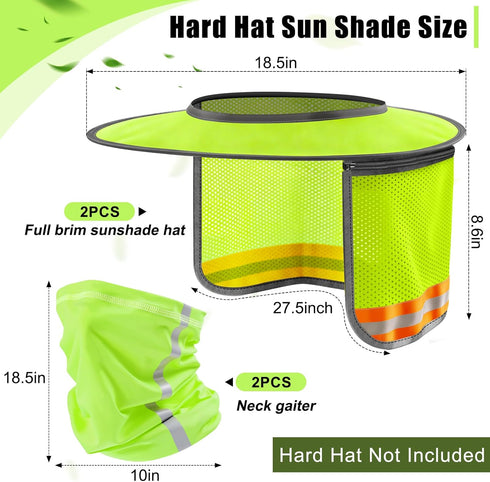 KJX Summer Hardhat Sun Shade, Hard Hat Visor Sun Shade Full Brim with Mesh Cape and Neck Gaiter, Hard Hat Sun Shield