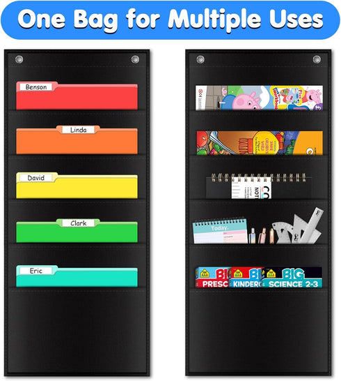 VNOM 5 Pocket Hanging File Organizer, Wall Mount/Over The Door Fabric Storage Organizer for Office Supplies