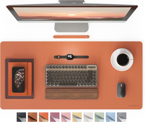 RENMTURE PU Mouse Pad, Faux Leather Large Desk Pad, Non-Slip Waterproof Gaming Desk Blotter (36"x17", Orange)