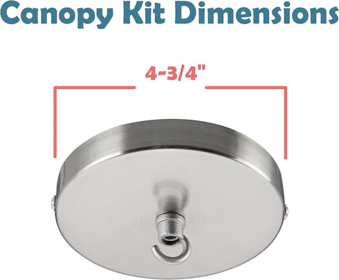 Aspen Creative 21510-41, 4-3/4" 7/16" Contemporary Chandelier & Light Fixture Canopy Kit w/Collar Hook, Brushed Nickel