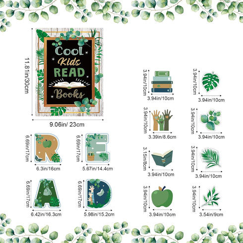 Zonon 45 PCS Eucalyptus Reading Bulletin Board Poster, Boho Greenery Motivational Prints for Teachers