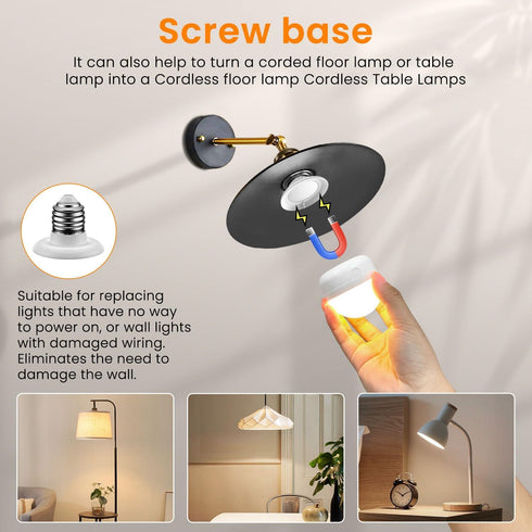 SCOPOW 2 Packs E26 Rechargeable Light Bulbs, Remote Control Timer, 350LM Magnetically Battery Operated, 2 Pack