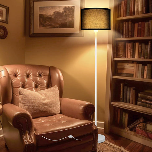 58" Bulb) Floor Lamp White, Standing Lamp, Tall Floor Lamp with Black Lampshade, Foot Pedal Switch, Modern Bright Floor