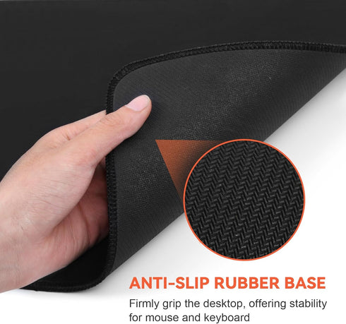 Black Gaming Mouse Pad - Large 31.5 x 11.8 in Computer Pad with Anti-Slip Rubber Base and Stitched Edges