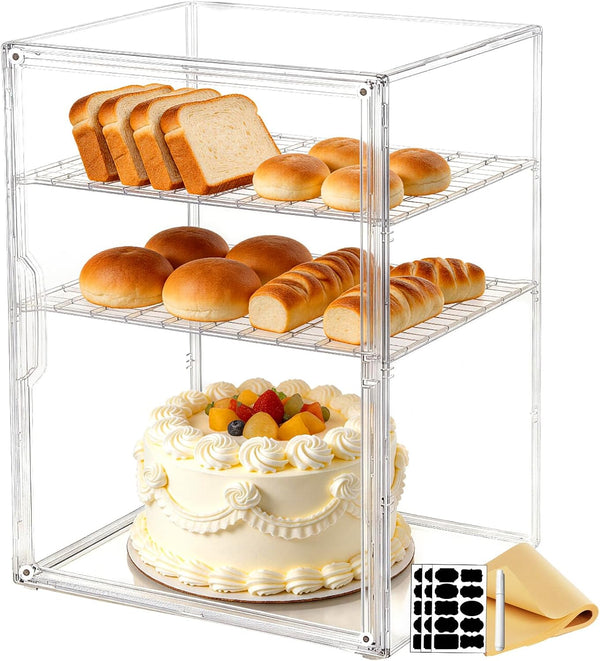 YESGIRL 3-Layer Adjustable Acrylic Bread Box for Kitchen Countertop, Clear Airtight Bread Storage