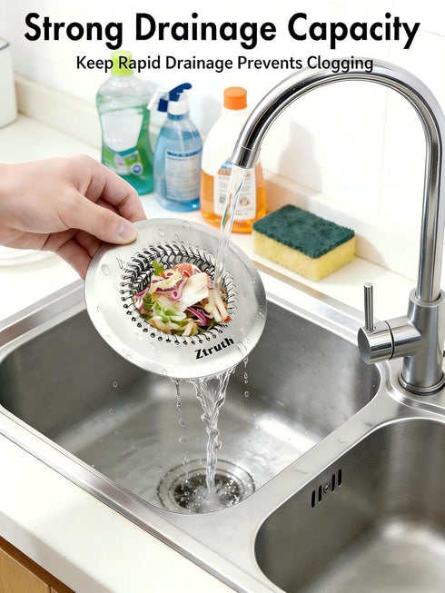 Ztruth 304 Kitchen Sink Drain Strainer Patented Reversible Sink Strainer, Anti-Clogging Sink Strainer Basket, Stainless