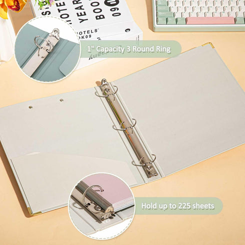 Janlaugh 4 Pack Aesthetic 3 Ring Binder 1 Inch with 8 Tab Dividers, Pocket, 2 Pcs Blank Stickers for School, Office, or