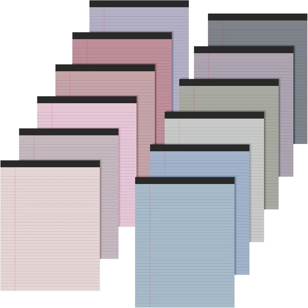 Fuutreo 12 Pcs 8.5'' x 11'' Colored Legal Pad Writing Pads, Narrow Ruled 50 Sheets, Micro Perforated for Office Supplies