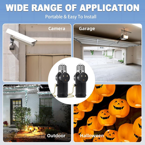 2 PCS Light Socket to Plug Adapter, E26 E27 Light Bulb Socket Adapter with Switch Control for 3 Prong Sockets