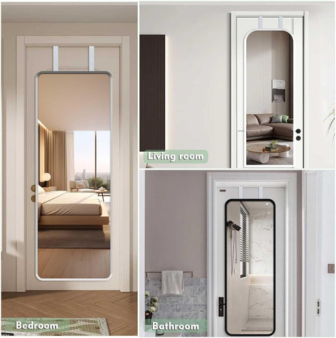 Adjustable Over-The-Door Mirror Hanger Set with Protective Lining, 2 Mirror Hook Brackets (Mirror Not Included) - White
