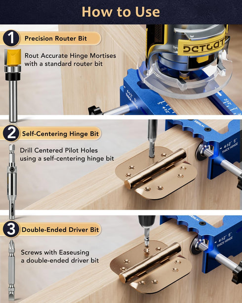 HEYCODY 2.5" -5", 1/4" 5/8" Door Hinge Jig Tool for Router, Adjustable Aluminum Alloy Mortise Jig Fits Door Hinges Door