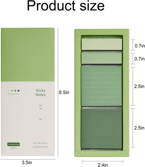 Green Sticky Notes Set - 240 Sheets Lined Pastel Self-Stick Index Tabs for Planner, Bullet Journal, Calendar (Avocado