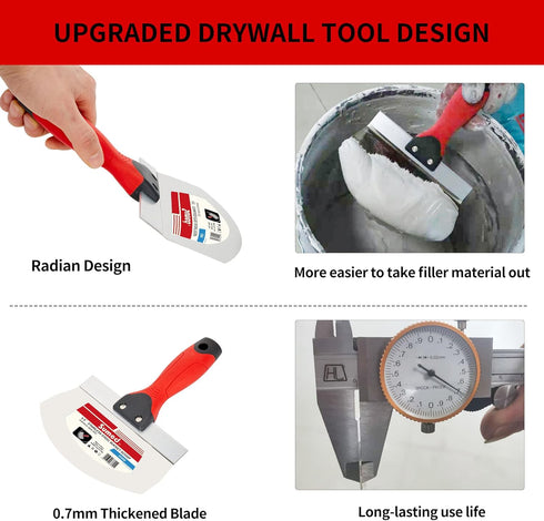 Set Drywall Hand Tool Kit,Stainless Steel Putty Knife Including Joint Knife Taping Knife Paint Scraper Mud Pan