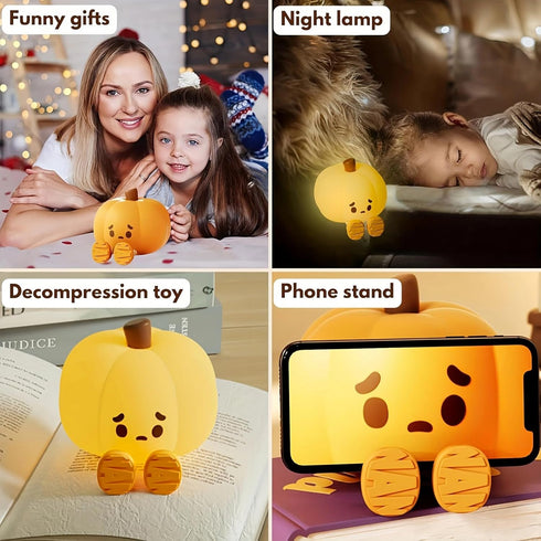 Generic 3 Dimmable Cute Pumpkin LED Night Light, Level Nursery Nightlight, Silicone Soft Light Lamp Gift, Rechargeable