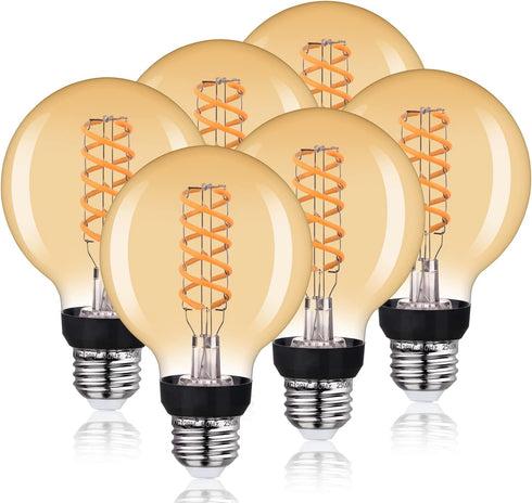 G25(G80) LED Globe Vintage Edison Bulbs, 6W Equivalent, Warm White 2500K, E26 Base, Dimmable, 6 Pack