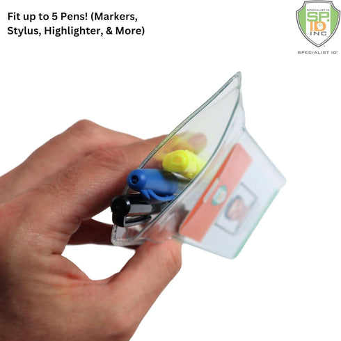Heavy Duty Pocket Protector with Vertical ID Badge Holder by Specialist ID - Clear Plastic Organizer for Pens, Tools