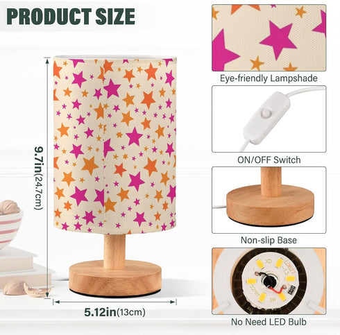 Bedside Table Lamp for Bedroom Orange Pink Star Nightstand LED Light Lamps with USB Port Linen Fabric Shade Table Desk