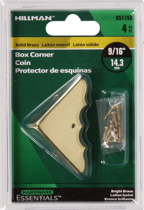 Hillman Hardware Essentials 851155 4-Pack Decorative Corner Braces Bright Brass 9/16"