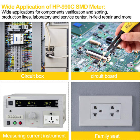 HoldPeak Digital Smart SMD Tester, 6000 Counts HP-990C DMM Handheld Resistance Capacitance Tester, Battery Included