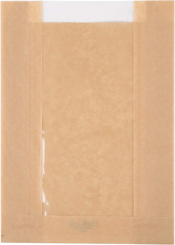 75 Brown Kraft Paper Bakery Bags with Window for Cookies or Pastries, 6 1/2" x 2" x 8 ½" - Bagel - Pastry - Sandwich