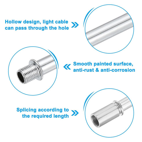 PATIKIL 4Set M10 60mm(2.36") Straight Pipe Lamp Stems Rod Kit, Carbon Steel Long Double End Thread Rod with Coupling