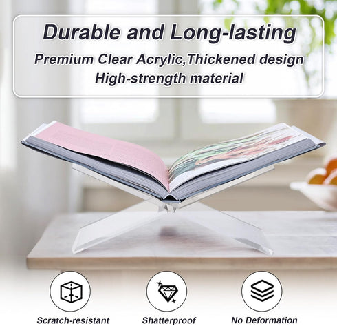 Crikele Acrylic Book Stand Holder - Coffee Table Book Stand,Open Cookbook Acrylic Book Display Stand,Magazines Clear