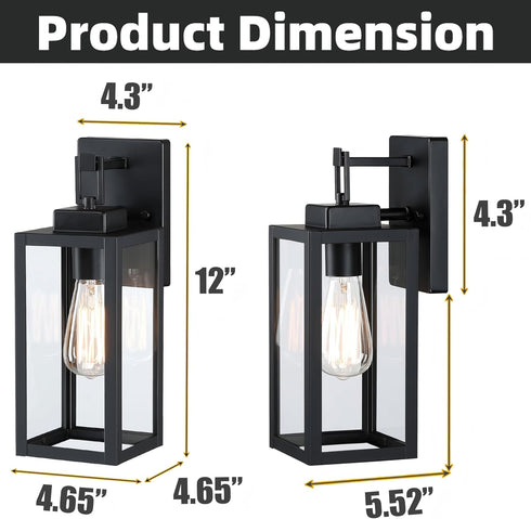 12 Lights-12 Inch Black Wall Sconce Outdoor Wall Light,Exterior Sconce Steel and Glass Outdoor Porch Light, Black