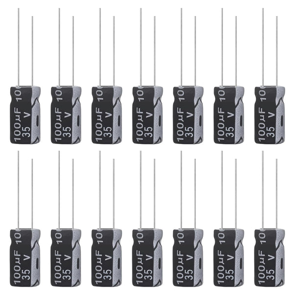100uF 35V 6x12mm Electrolytic Capacitor - 100 UF MFD 35 Volt Aluminum Capacitors, Pack of 15