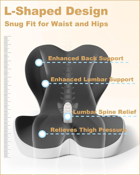 Tailbone Lumbar Support Seat Cushion, Memory Foam Ergonomic Cushion for Sciatica, Hip & Pain Relief Office Chair, Car