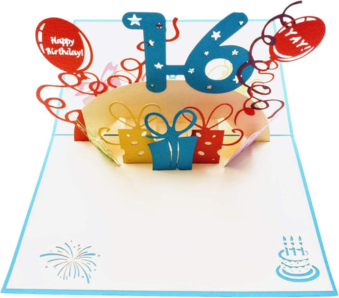 iGifts And Cards Happy 16th Birthday 3D Pop Up Greeting Card – Sweet Sixteen Gift for Granddaughter, Grandson