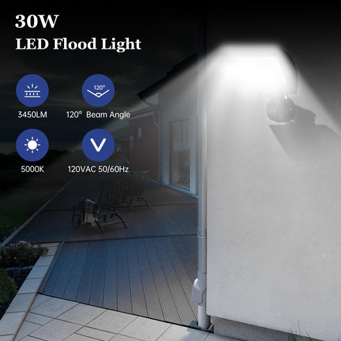 30W 3450Lumen 120V 5000K IP65 dephen LED Flood Lights Outdoor with Knuckle Mount, Landscape Lighting, Waterproof