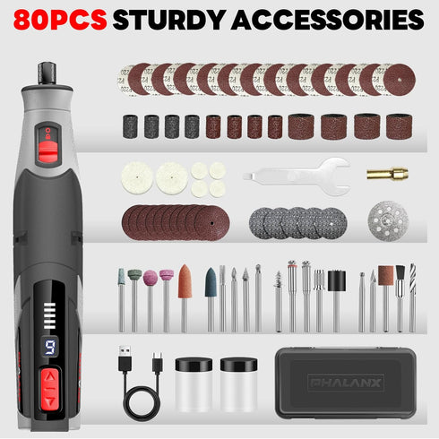 4V 80 28000 9-Speed, 4000mAh PHALANX Cordless Rotary Tool Kit with Accessories, RPM, Battery, Rotary Tool with Digital