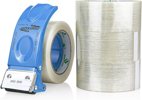 BOMEI PACK Strapping Tape 2 Inch with Dispenser, Heavy Duty Fiberglass Reinforced Packing Tape for Moving and Shipping