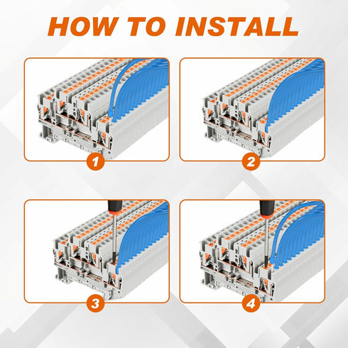 DIN Rail Terminal Block Twin Spring Terminal Connectors Push in Type PT Screwless Wiring Connector with 10 Covers and 6