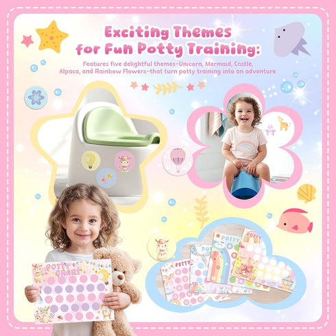 underbartliv 17 Set, 5 Potty Training Chart for Girls, PCS Potty Training Sticker Chart Fantasy Themes Potty Chart