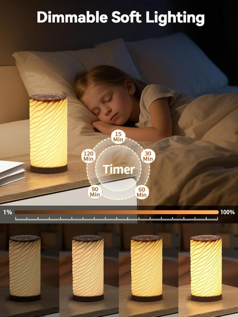 Printerst Dimmable 3-in-1 Touch Bedside Lamp with Sound Machine for Adults, Night Light for Bedroom, Bluetooth Speaker