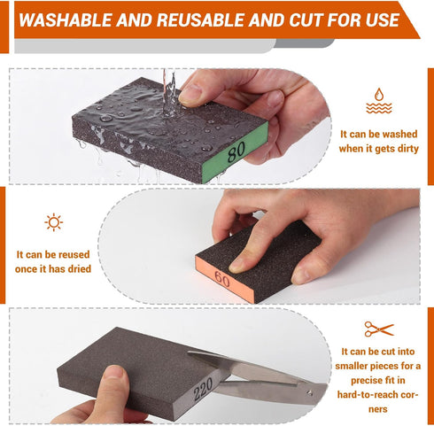 INBOF 12 Pack 60/80/120/220 Sanding Block, Grit Sanding Sponge, Washable and Reusable Sandpaper Block, Sandpaper